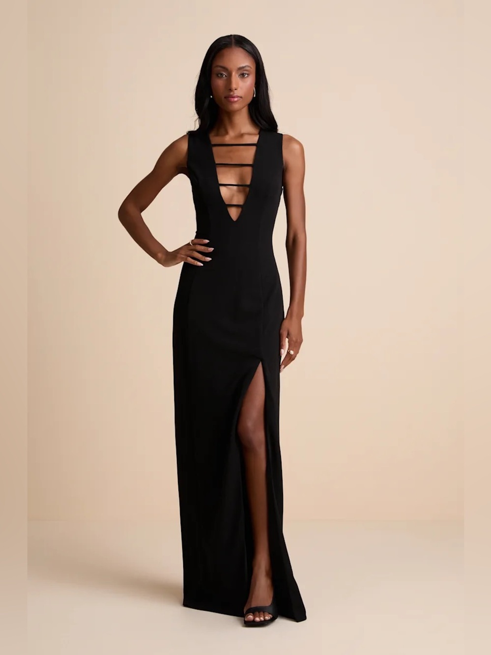 Lulus Sabrina Black Cutout Sleeveless Maxi Dress